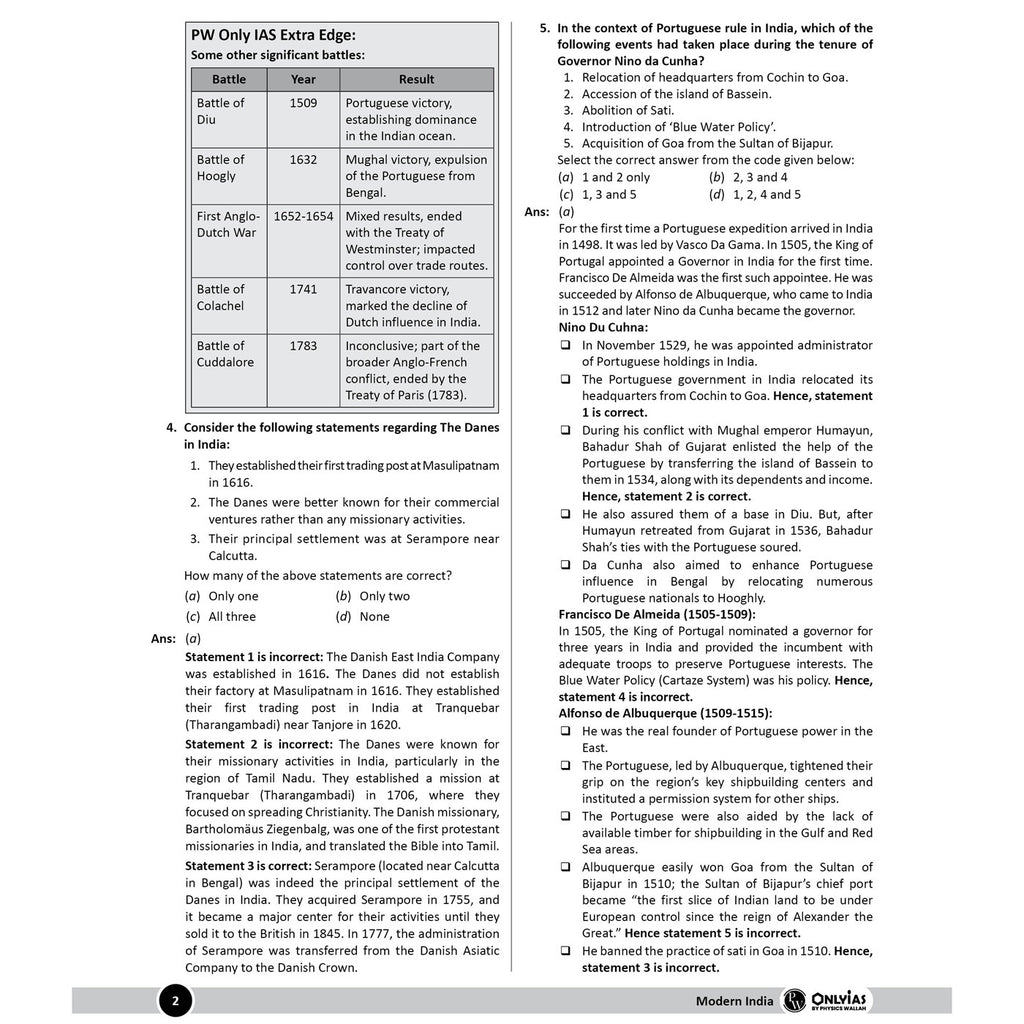 PW UPSC Mission Prelims Modern India Question Bank Chapterwise Topicwise | 550+ Handpicked Questions & Important Topics Covered with Detailed Explanation