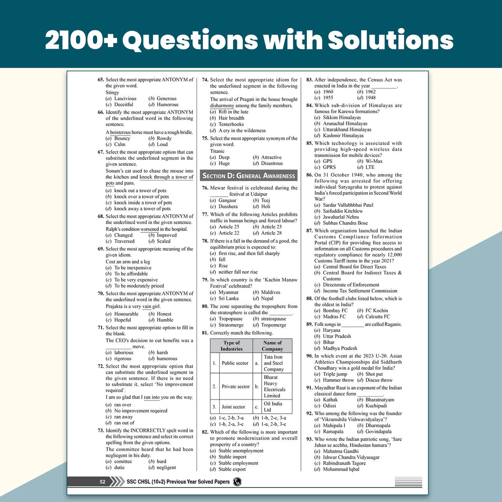 PW SSC CHSL PYQ (10+2) 20 Year-wise Previous Year Solved Papers PYQ (2026-2018) Tier 1 & 2 | 2100+ PYQ Questions with Solutions | 15 Online Mock Tests | Exam 2026-27 English Medium