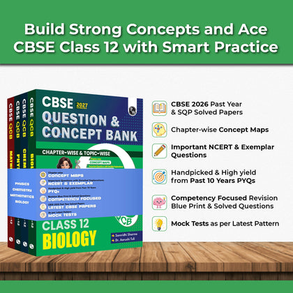 CBSE Question & Concept Bank (QCB) Class 12 Physics, Chemistry, Mathematics and Biology COMBO Set of 4 Books Chapterwise & Topicwise Solved Questions For 2027 Exams