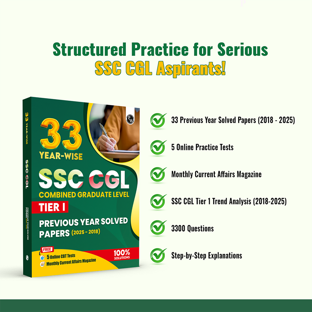PW 33 SSC CGL PYQ (Combined Graduate Level) Tier 1 Previous Year Solved Papers (2025-2018) with 5 Online Mock Tests For 2026-27 Exam | Yearwise PYQs | Fully Solved | English Edition
