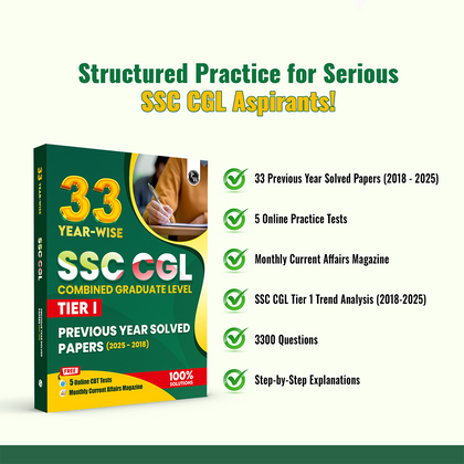 PW 33 SSC CGL PYQ (Combined Graduate Level) Tier 1 Previous Year Solved Papers (2025-2018) with 5 Online Mock Tests For 2026-27 Exam | Yearwise PYQs | Fully Solved | English Edition