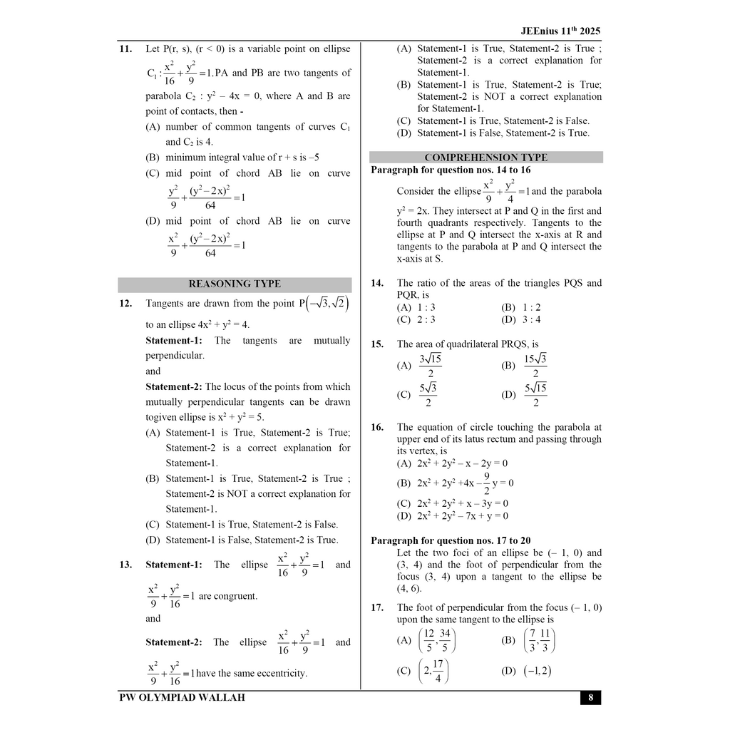 Olympiad Wallah JEEnius Edge 11 Mathematics (Part 2) For JEE, ISI-CMI & Olympiad Maths | Expert Crafted Content | Logical & Analytical Problem Sets