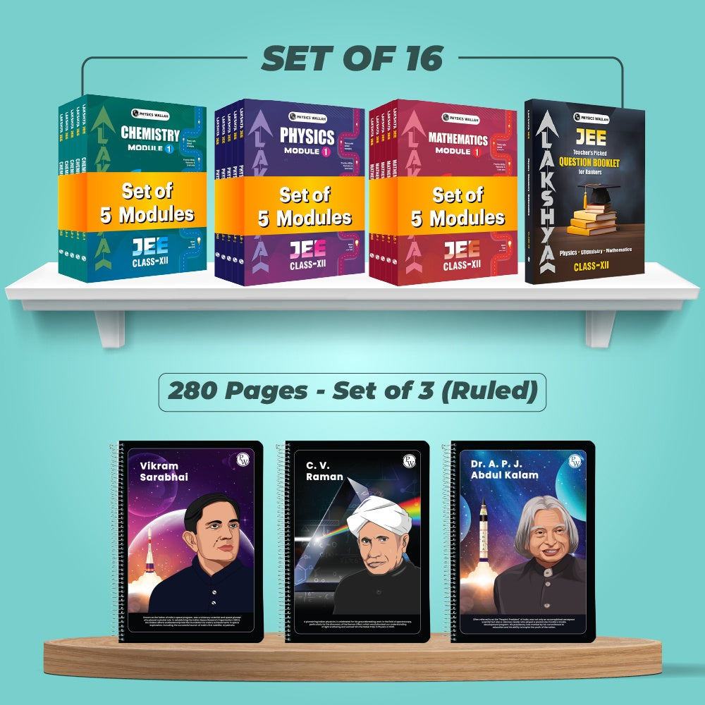 Lakshya For JEE Main & Advanced Class 12 Physics, Chemistry, Mathematics Modules and Questions Booklet with Solutions Combo Set of 16 Books (2026 Edition) & Set Of 3 Notebook