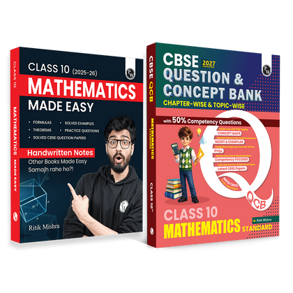 CBSE Class 10 Mathematics Made Easy Handwritten Notes with Question & Concept Bank (QCB) Maths Standard By Ritik Mishra Combo Set of 2 Books For 2026-27 Board Exams