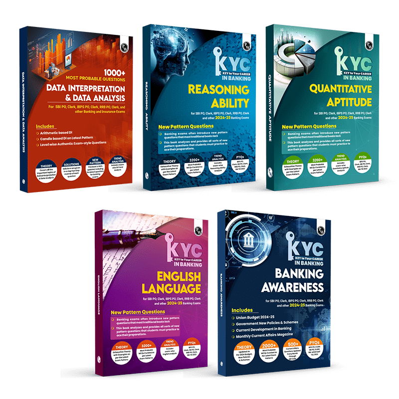 Data Interpretation & Data Analysis, Reasoning Ability, Quantitative Aptitude, English Language, Banking Awareness Combo Set of 5 Books For All Banking Exams 2024 - 2025 with PYQs and New Pattern Questions - Key To Your Career For Banking