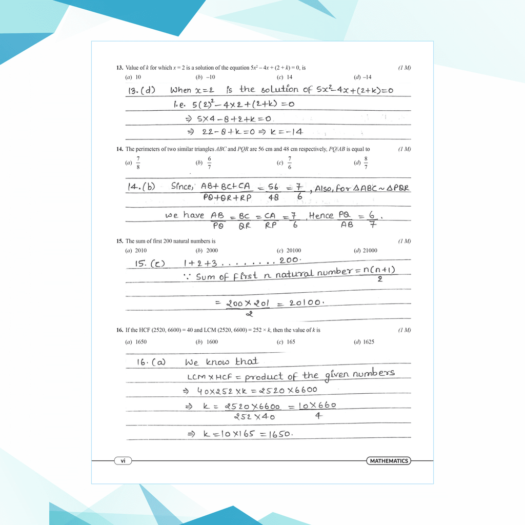 CBSE 15 Sample Question Papers Class 10 Mathematics (Standard) for 2025 Exam | Competency-Based Learning | PYQ 2024 with Topper's Explanations, CBSE SQP & CBSE Practice Questions