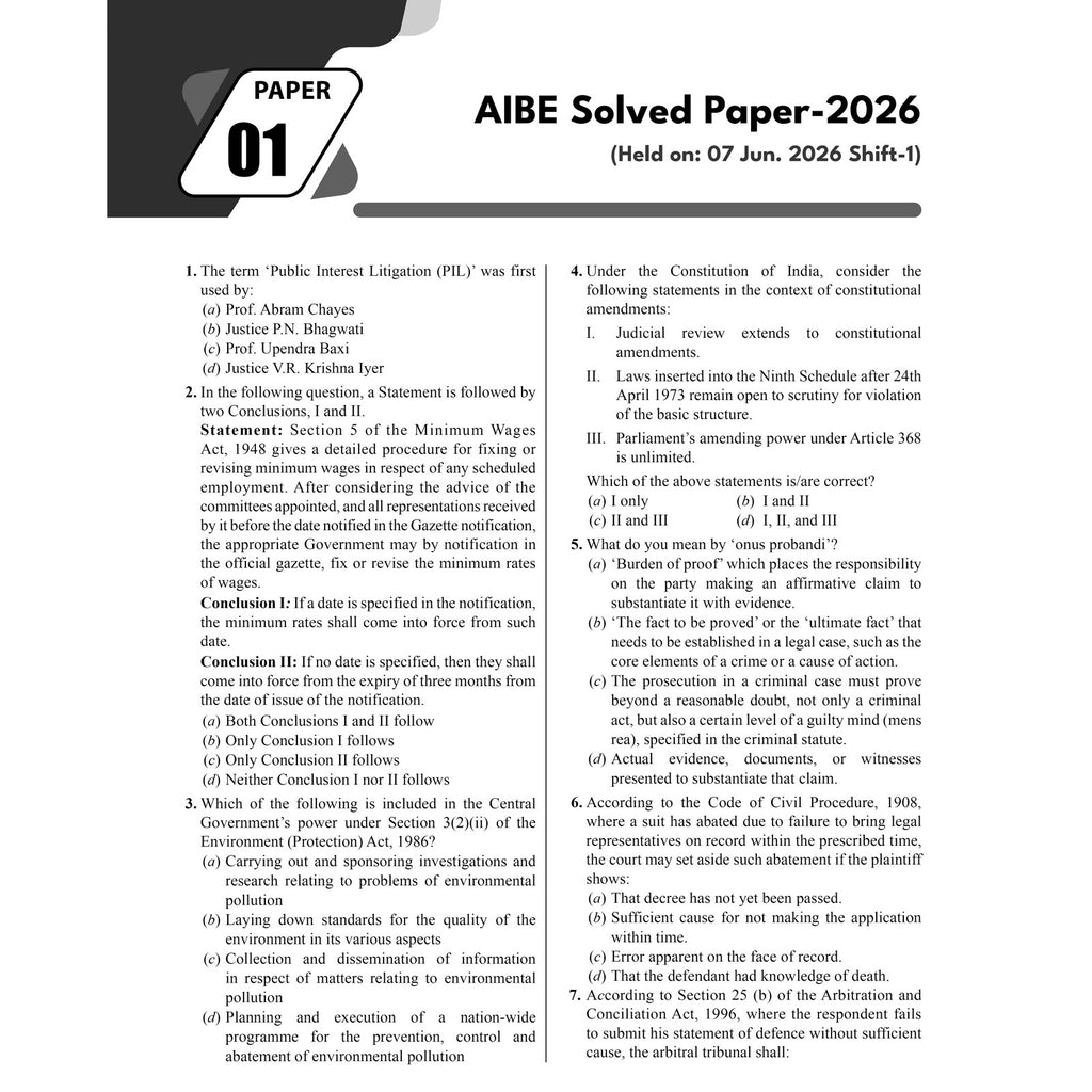 AIBE (All India Bar Examination) 20 Previous Year Solved Papers (2026-2011) With Case Law Compilation | 2000 PYQs with Detailed Explanation Exam 2027 English Edition