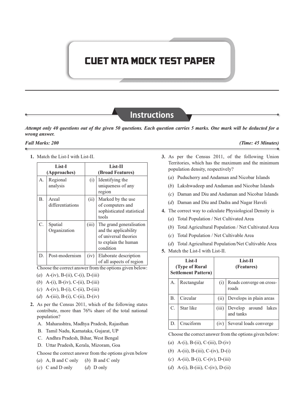 CUET (UG) Geography Chapterwise & Topicwise Question Bank (2023- 2024) with Complete NCERT Crux, Mock Test I For Central Universities Entrance Test 2024