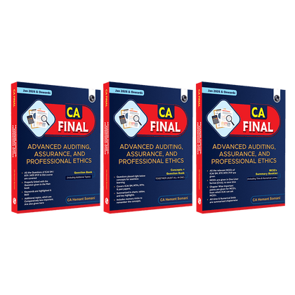 CA Final Advanced Auditing, Assurance and Professional Ethics - Concept + Question Bank, MCQ's Summary, Question Bank (Including Additional Topics) By CA Hemant Somani Combo Set of 3 Books (3rd Edition)