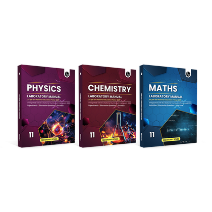 Academy Grade 11 Laboratory Manual Maths, Physics and Chemistry Combo Set of 3 Books As Per The National Education Policy 2020 | Experiments, Discussion Questions, Viva Voce