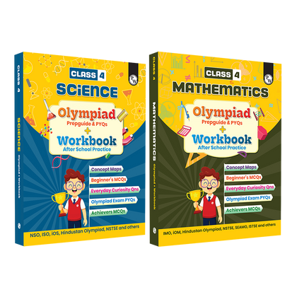 Olympiad Plus Workbook For Class 4 Science and Mathematics Prepguide & PYQs Combo Set of 2 Books | NSO, ISO, iOS, Hindustan Olympiad, NSTSE, IMO, iOM, SEAMO, ISTSE and Others