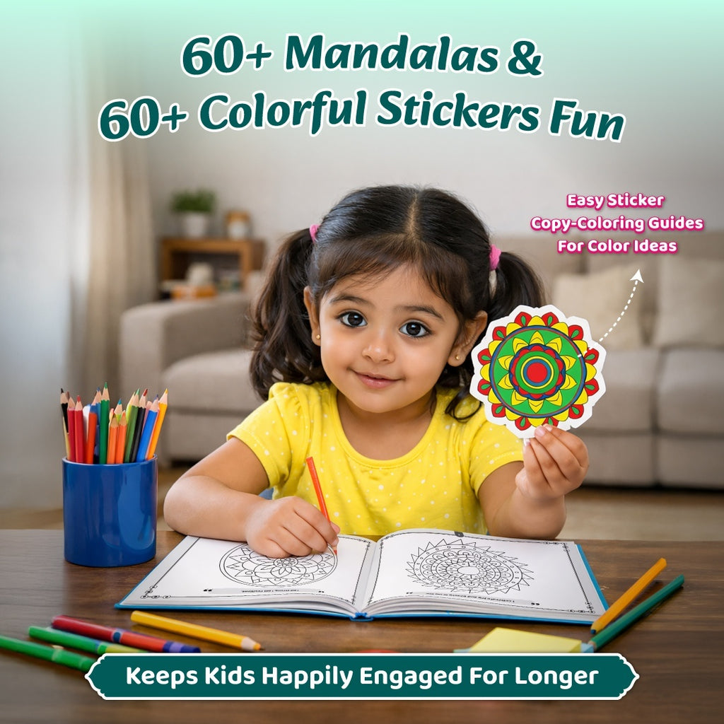 Mandala Art Coloring Book For Kids Level-1 | Copy Coloring Book with Tear Out Sheets, Mandala Sticker Set & Positive Affirmation, Improving Concentration & Creativity | Thoughtful Gift for Kids