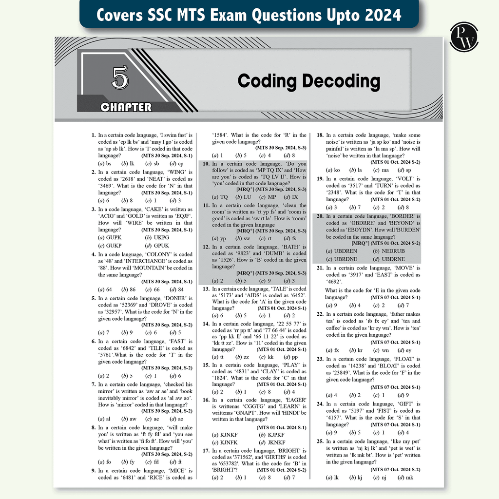 PW Selection Mantra For SSC MTS Multi Tasking (Non-Technical) Staff 7500+ TCS MCQs Till OCT 2024 l Chapterwise & Typewise PYQs | Reasoning, General Awareness, Maths, English