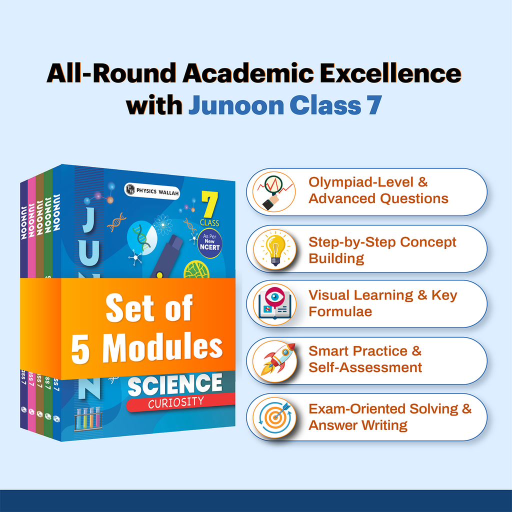 Junoon For Class 7 Science, Mathematics, Social Science, English, MAT Combo Set of 5 Books (2026 Edition)