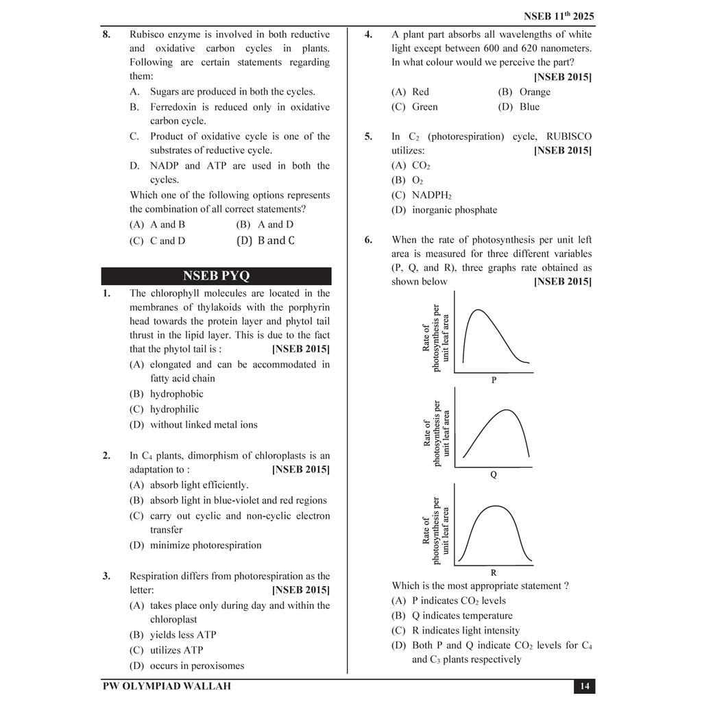 Olympiad Wallah NSEB Class 11 Advanced Biology (Part 2) For Biology Olympiad 2025 | Practice Questions, PYQ, Detailed Solutions | Ideal For INBO & IBO