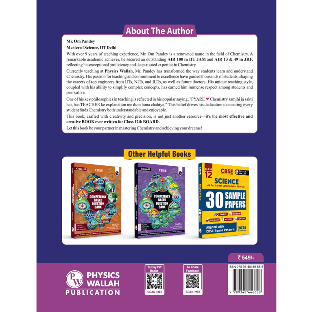 PW Class 12 Board The Catalyst For Chemistry with Most Relevant Practice Questions Booklet By Om Pandey | Handwritten Notes | Detailed Theory, Competency Based Questions, PYQs