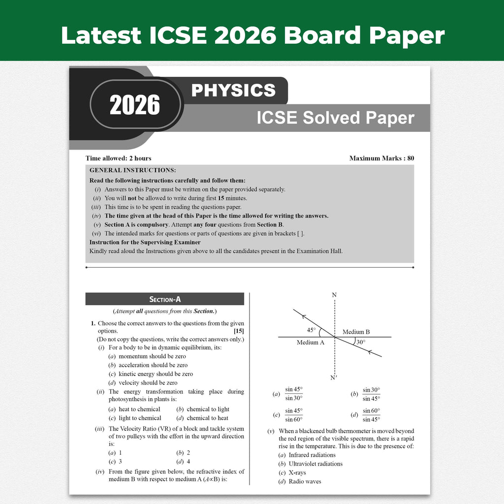 ICSE Class 10 PYQs - Past 10 Years Solved Papers (2026-2016) For 2027 Exams | Physics, Chemistry, Maths, Biology, Economics, History & Civics, Geography, CA, English Paper 1 & 2