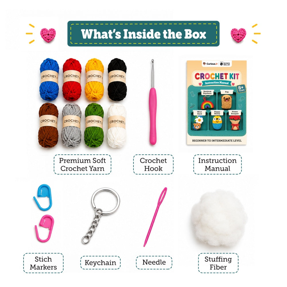 15 Pcs Crochet Kit for Beginners, 5 Experiments with Video Tutorial