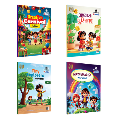 Bloom Upper KG Workbook Combo | Total 4 Workbooks (Hindi, English, EVS, Maths) with PERFORATED SHEETS & STICKER ACTIVITY -2024 | NEP 2020 Aligned