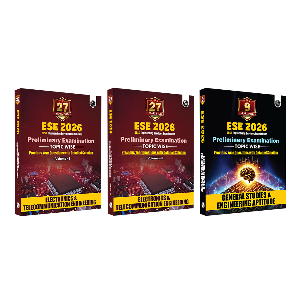 PW UPSC ESE Electronics & Telecommunication Engineering PYQ Previous Years Solved Questions Preliminary Examination Volume 1 & 2 and General Studies & Engineering Aptitude Set of 3 Books for 2026
