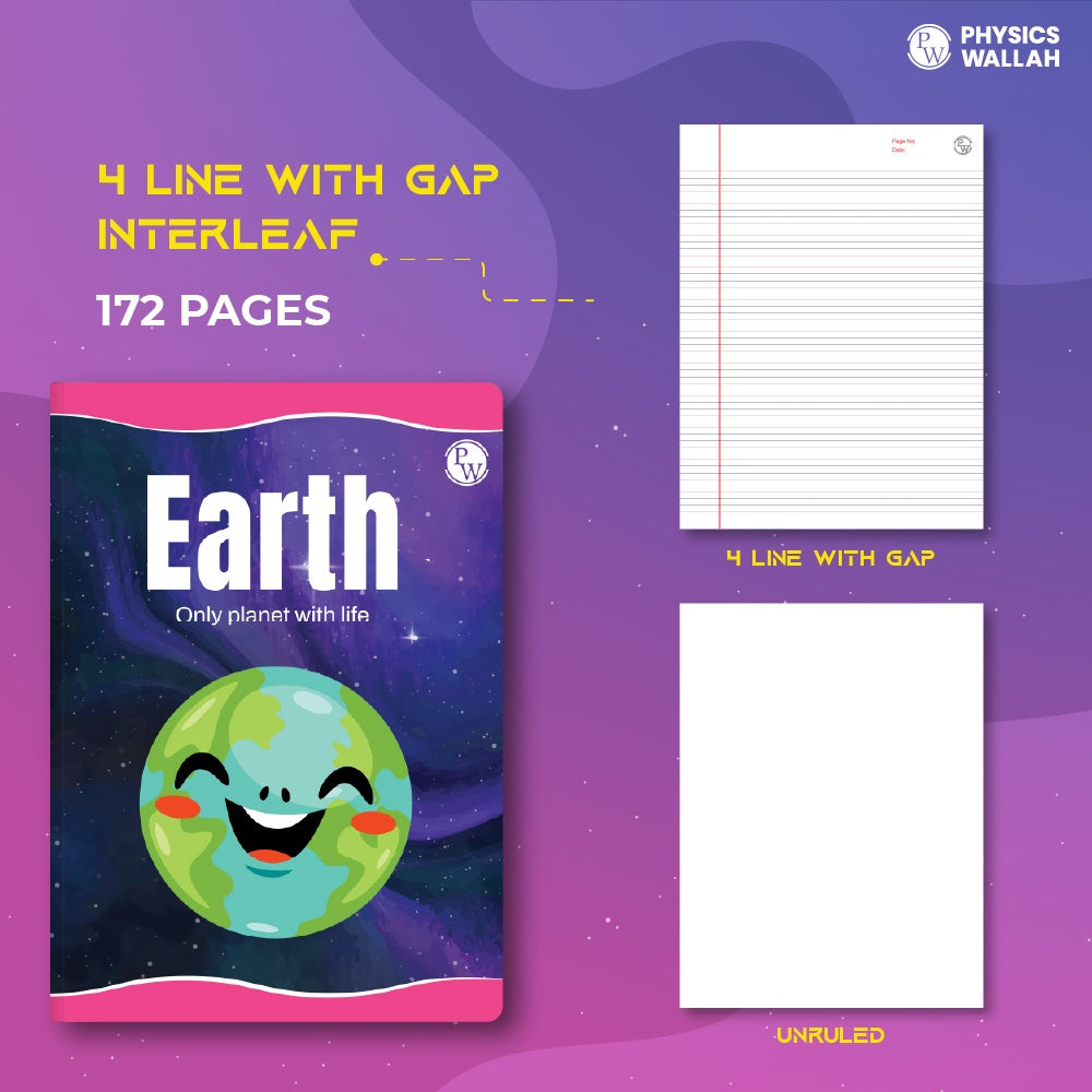 172 Pages Children Notebook |4 line with Gap English Interleaf- Earth