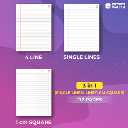 172 Pages children notebook 3-in-1 (Hindi/English 4 Line/Math 10mm) - Neptune