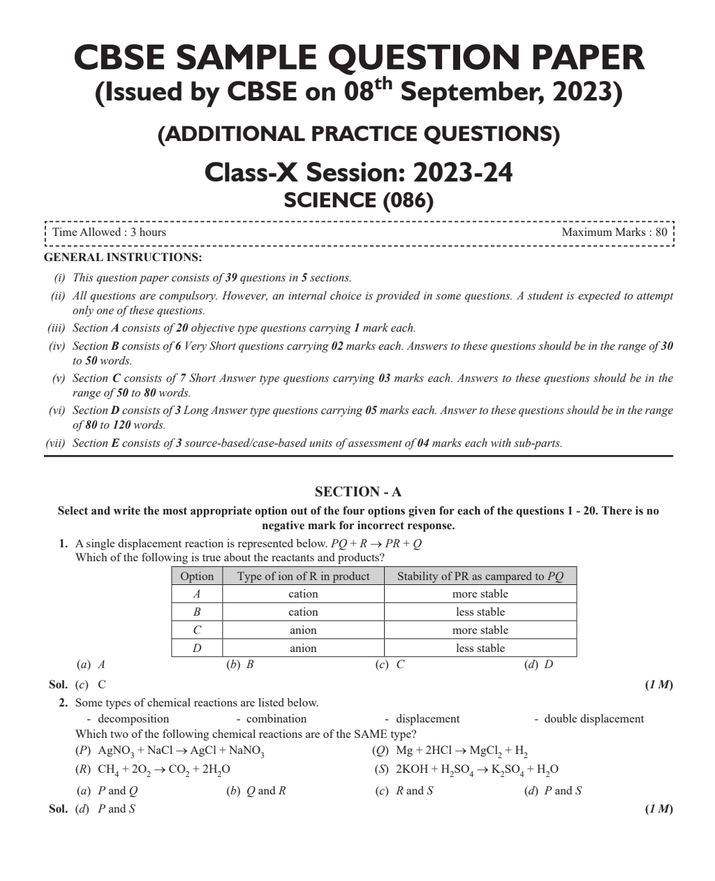 CBSE 15 Sample Question Papers Class 10 Science for 2024 exam | PYQ 2023 Paper with Topper's Explanations, CBSE SQP & CBSE Additional Practice Questions with Marking Scheme | Cheat Sheets, Mnemo