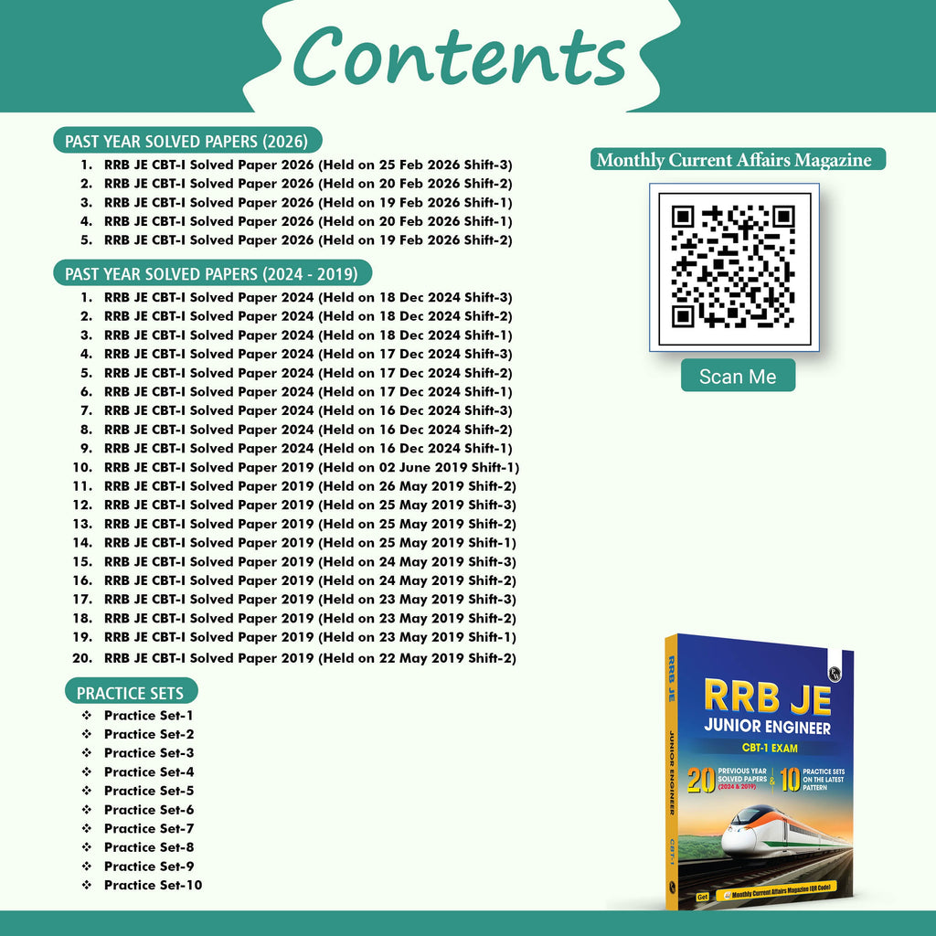 RRB JE (Junior Engineer) CBT-1 PYQ Book For 2026-27 Exams | 25 Previous Year Solved Papers (2026, 2024 & 2019) with 10 Practice Sets on Latest Pattern English Medium