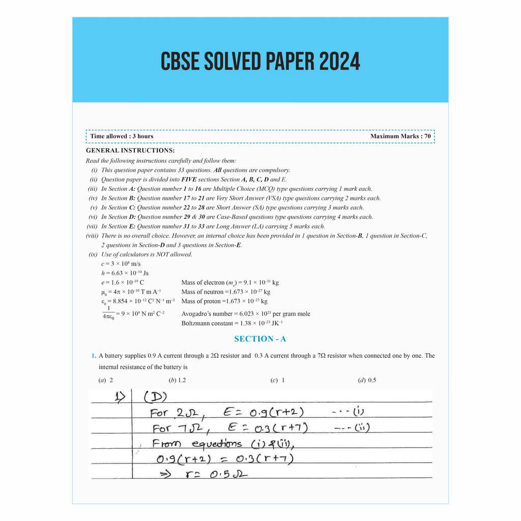 CBSE Question & Concept Bank (QCB) Class 12 Physics 2024 - 2025 Chapter-wise and Topic-wise Solved Questions
