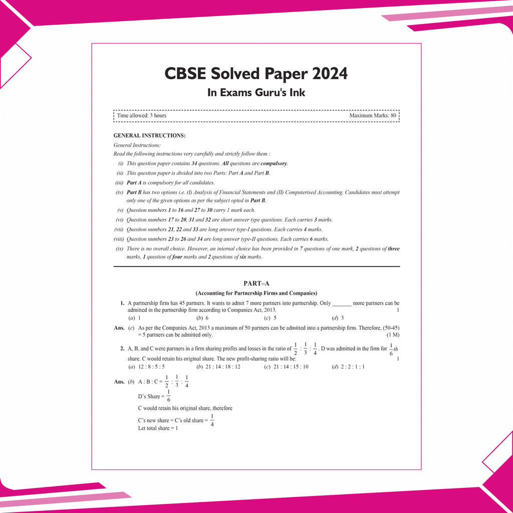 CBSE 15 Sample Question Papers Class 12 Accountancy for 2025 Exam | Competency-Based Learning | PYQ 2024 with Topper's Explanations, CBSE SQP & CBSE Practice Questions