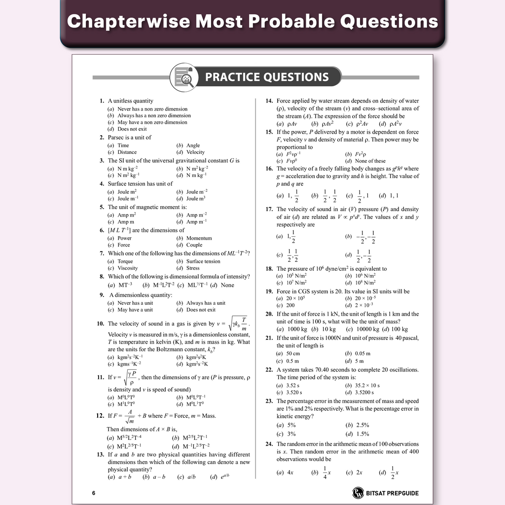 BITSAT Prep Guide for 2026 Exam | Physics, Chemistry, Mathematics, English Proficiency & Logical Reasoning | Chapterwise PYQs (2025-2020), Crisp Theory, Most Probable Questions