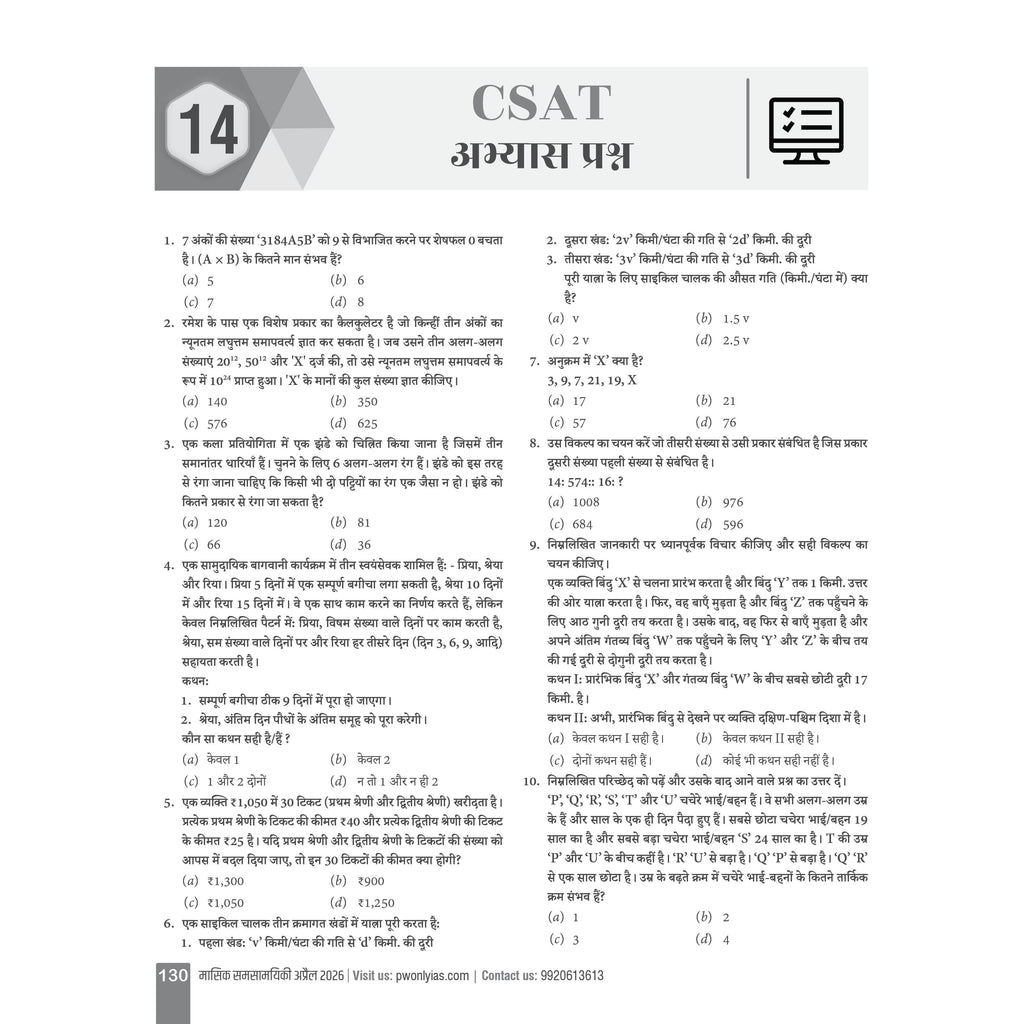 Monthly Current Wallah Magazine April 2026 Edition | Current Affairs For Civil Services Examinations l Hindi Edition