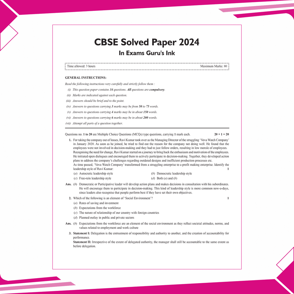 CBSE 15 Sample Question Papers Class 12 Business Studies for 2025 Exam | Competency-Based Learning | PYQ 2024 with Topper's Explanations, CBSE SQP & CBSE Practice Questions