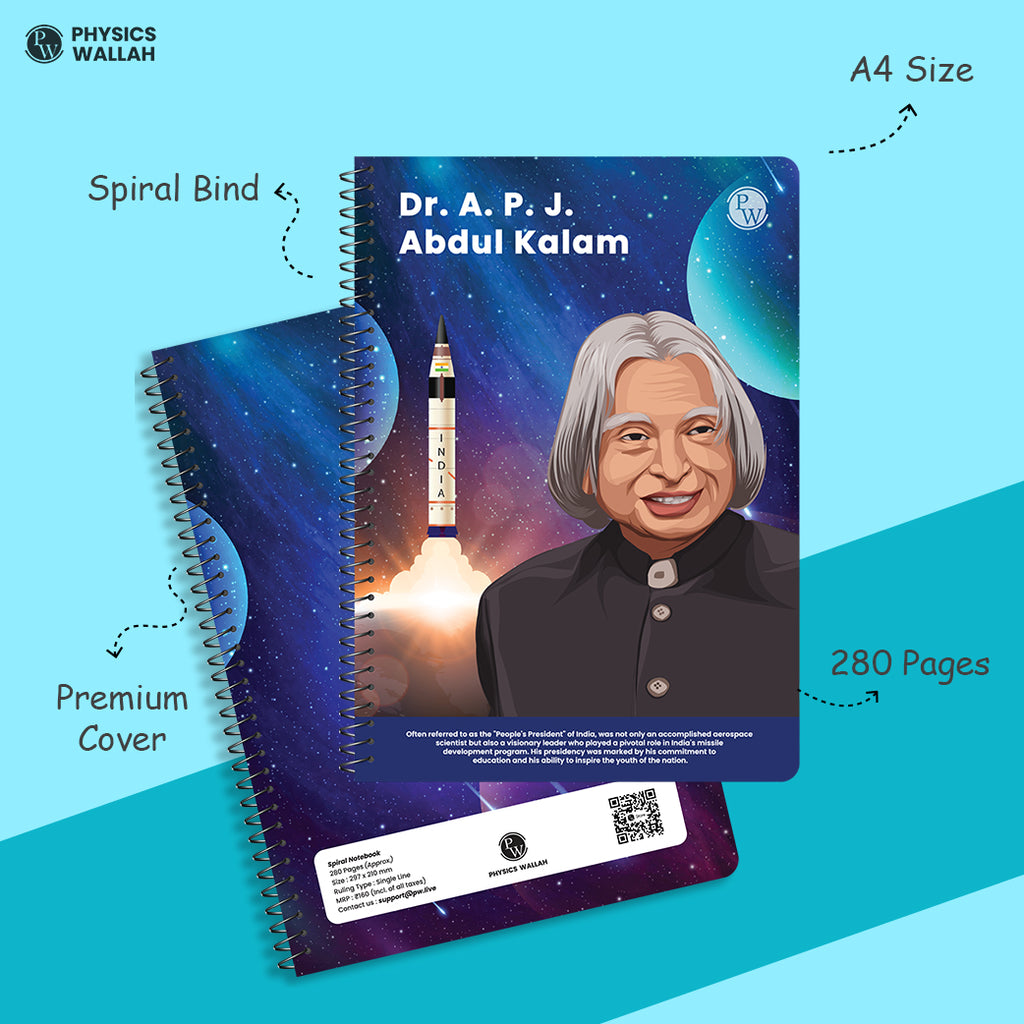 PW Practice Spiral Notebook | 280 Pages | Unruled | Dr. APJ Abdul Kalam