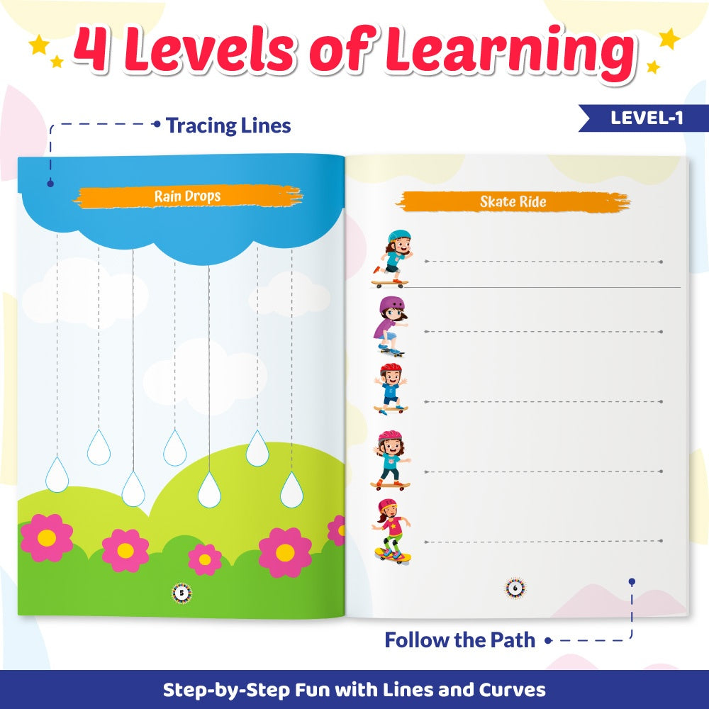 200+ Pattern Tracing Workbook For Kids (4 Levels of Learning) | Free 500+ Printable Worksheets | Scribbles, Tracing Lines & Curves, Shapes, Patterns & Paths, Handwriting, Reusable Practice Book