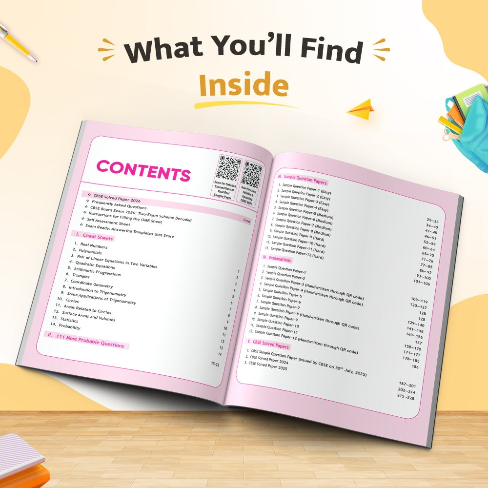 CBSE 15 Sample Question Papers Class 10 Maths (Standard) For 2027 Board Exam (New Pattern) | CBSE Like Question Booklet and Answer Sheets, Marking Stickers, Mind Maps, Most Probable Questions