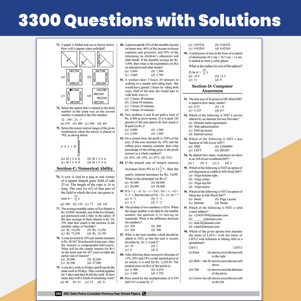 SSC Delhi Police Constable Book 2026 | 33 Yearwise Previous Year Solved Papers PYQs | 3300 PYQ Questions with Solutions & 15 Practice Sets English Edition