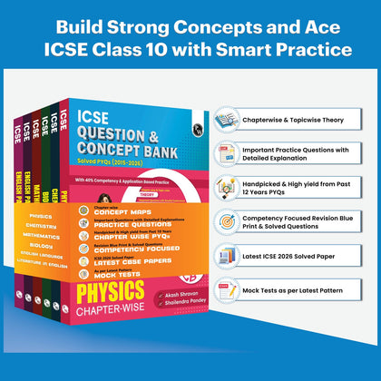 Class 10 ICSE Question & Concept Bank 2027 Physics, Chemistry, Maths, Biology, English Paper 1 (Language), English Paper 2 (Literature) Combo Set of 6 Books with Solved PYQs