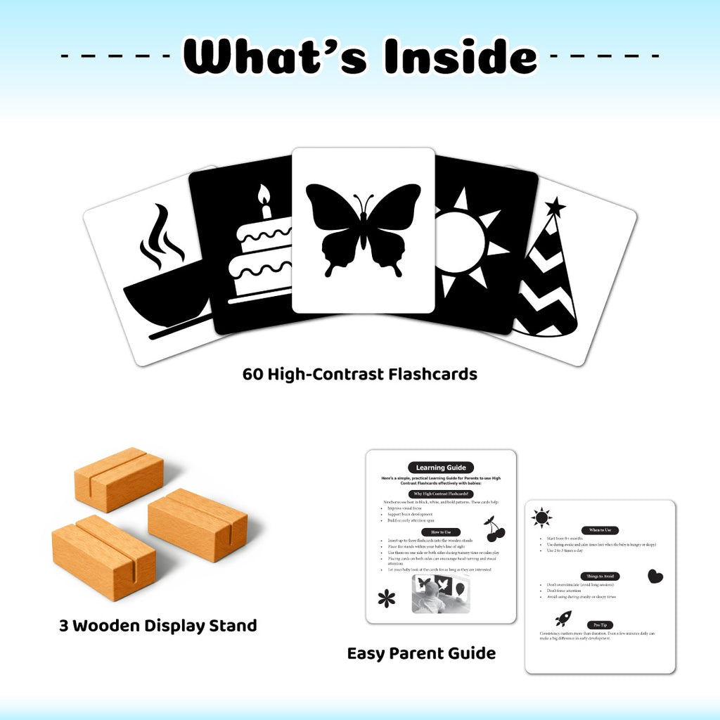 High Contrast Flashcards For New Born Baby | Educational Black & White 60 Pictures | Tummy Time Toys For Babies - 0 to 12 Months For Visual Stimulation & Sensory Development | Gifts for Infants
