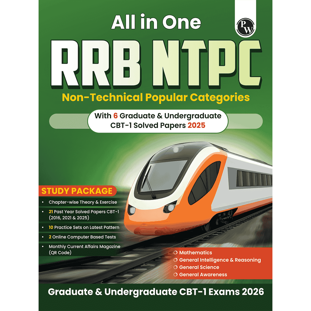 PW All in One RRB NTPC Graduate & Undergraduate CBT-1 for 2026 Exams l Chapterwise Theory, Short Tricks and Exercises l 21 Past Year Papers (PYQs) 2016, 2021 & 2025 with 10 Practice Sets