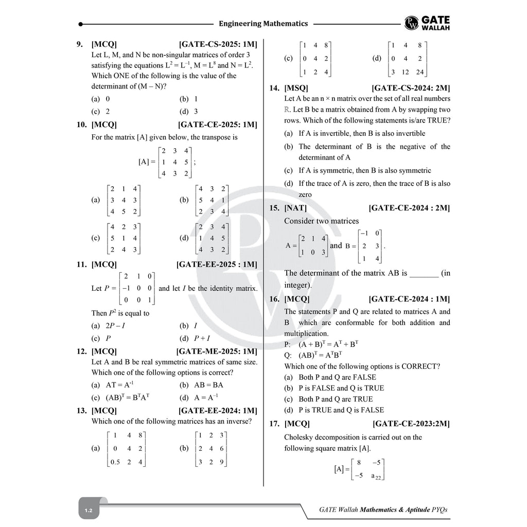 GATEWALLAH Engineering Mathematics & General Aptitude Topicwise Previous Year Solved Papers (2026 - 2008) with Video Solutions For 2027 Exams | Detailed Text Solutions
