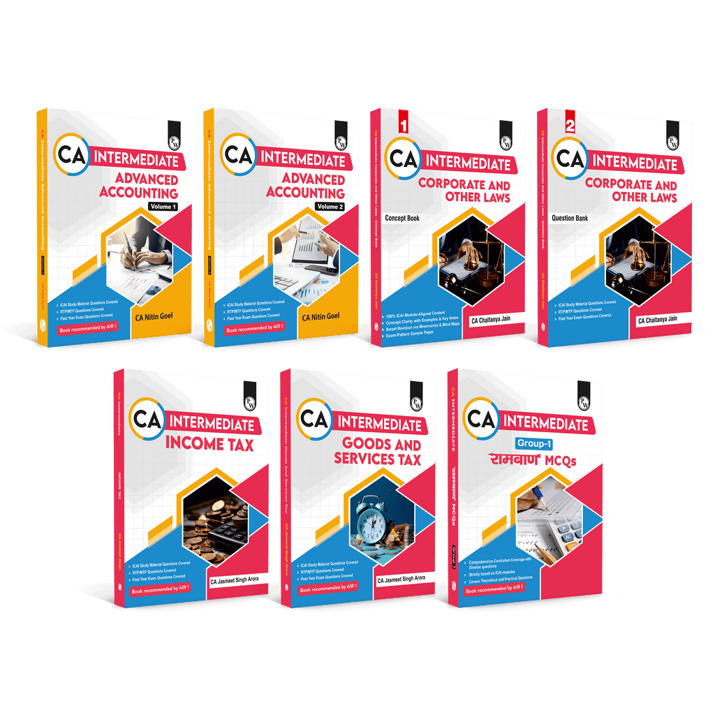 CA Intermediate Group 1 Advanced Accounting Vol 1 & 2, Corporate & Other Laws (Concept Book & Question Bank), Income Tax, Goods & Services Tax, Ramban MCQs Combo Set of 7 Books | Latest Syllabus For Jan 2027 Exams