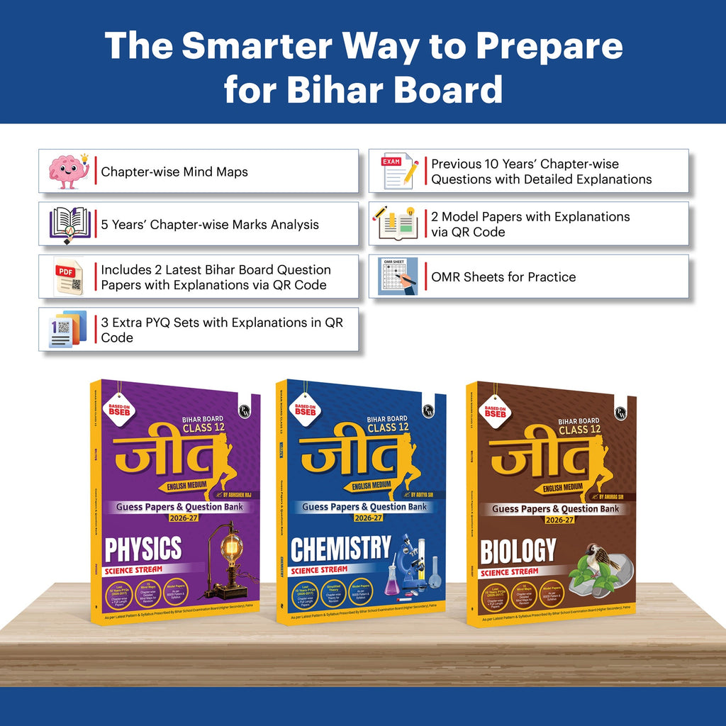 Bihar Board Class 12 JEET Guess Papers & Question Bank Physics, Chemistry, Biology Combo Set of 3 Books For 2026-27 Exam | Chapterwise Mind Maps & PYQs, Model Papers with OMR Sheet