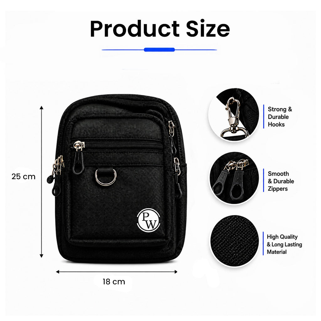 Sling Bag | Compact Crossbody Bag with 3 Zip Compartments | Lightweight One Shoulder Side Pouch for Exams, Travel, College & Daily Use