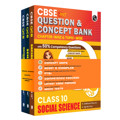 CBSE Question & Concept Bank (QCB) Class 10 Science, Maths (Basic) and Social Science Combo Set of 3 Books Chapterwise & Topicwise Solved Questions For 2027 Exams