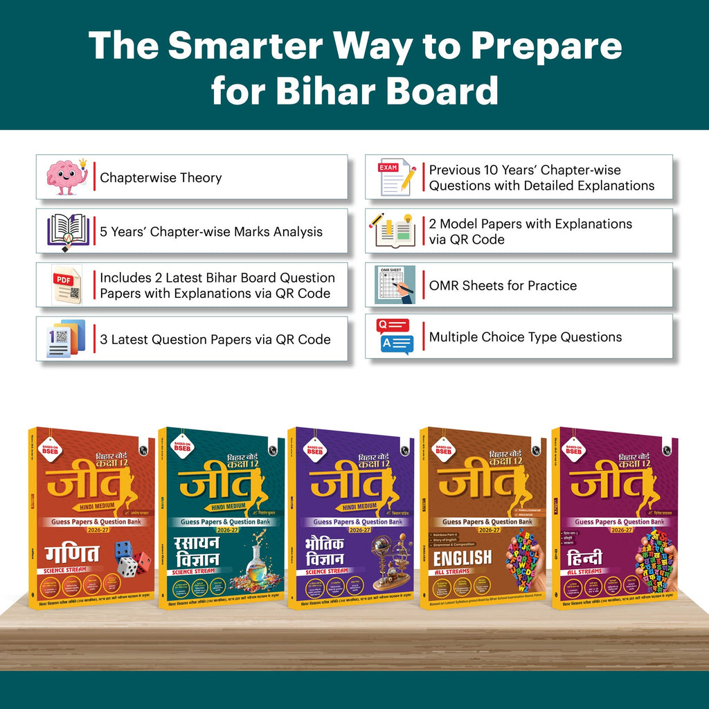 Bihar Board Class 12 JEET Guess Papers & Question Bank (Hindi Medium) Physics, Chemistry, Maths, English & Hindi Combo Set of 5 Books For 2026-27 Exam | Chapterwise PYQs, Important Ques