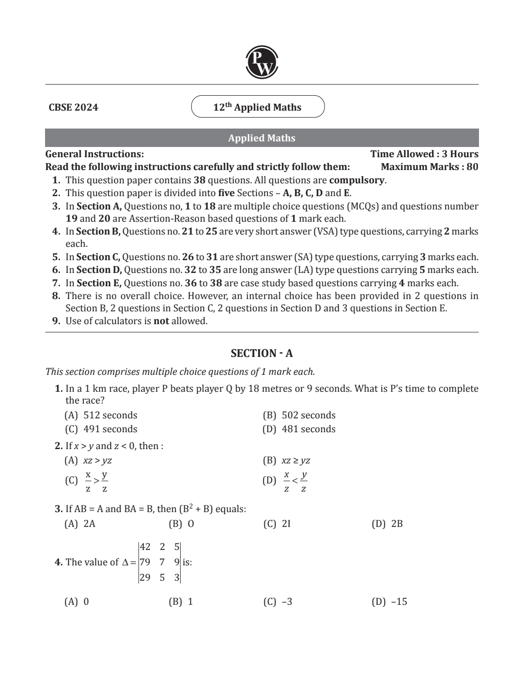 CBSE Class 12 Applied Mathematics CBSE Theoretical Concepts, Formulae, Question Bank and PYQs l CBSE 2024 Solved Paper included For 2025 Exam