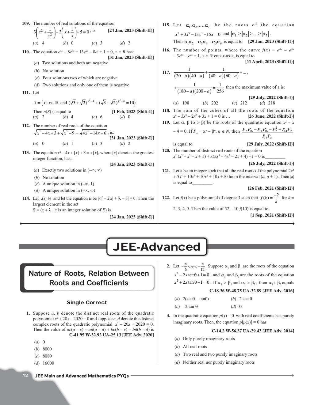 JEE Advanced 47 Years with JEE Main 124 Sets PYQs Chapterwise and Topicwise Solved Papers Mathematics