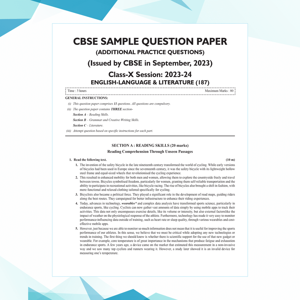 CBSE 15 Sample Question Papers Class 10 English for 2025 Exam | Competency-Based Learning | PYQ 2024 with Topper's Explanations, CBSE SQP & CBSE Practice Questions