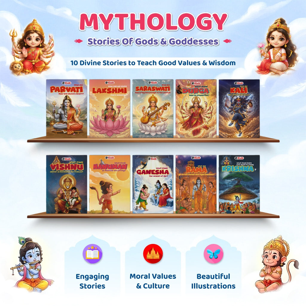Mythology Story of Gods For Kids (Set of 10 Books) | Durga, Saraswati, Lakshmi, Kali, Shiv Parvati, Ganesha, Hanuman, Krishna, Rama, Bhakta Prahlad & Vishnu | Colourfully Illustrated Spiritual Tales